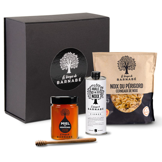 Coffret gourmand sucré salé, composé par Le Verger de Barnabé